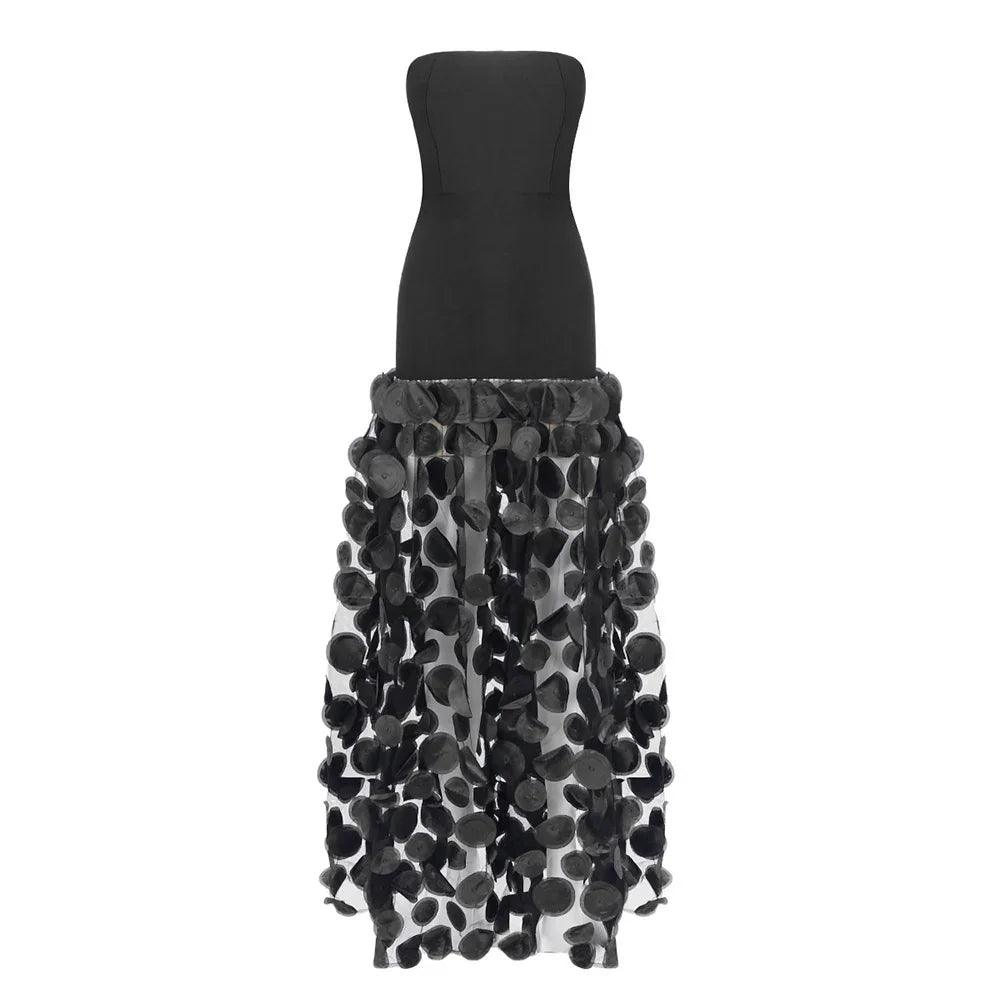 Black And White Tube Top Three-dimensional Flower Pettiskirt Dinner Dress