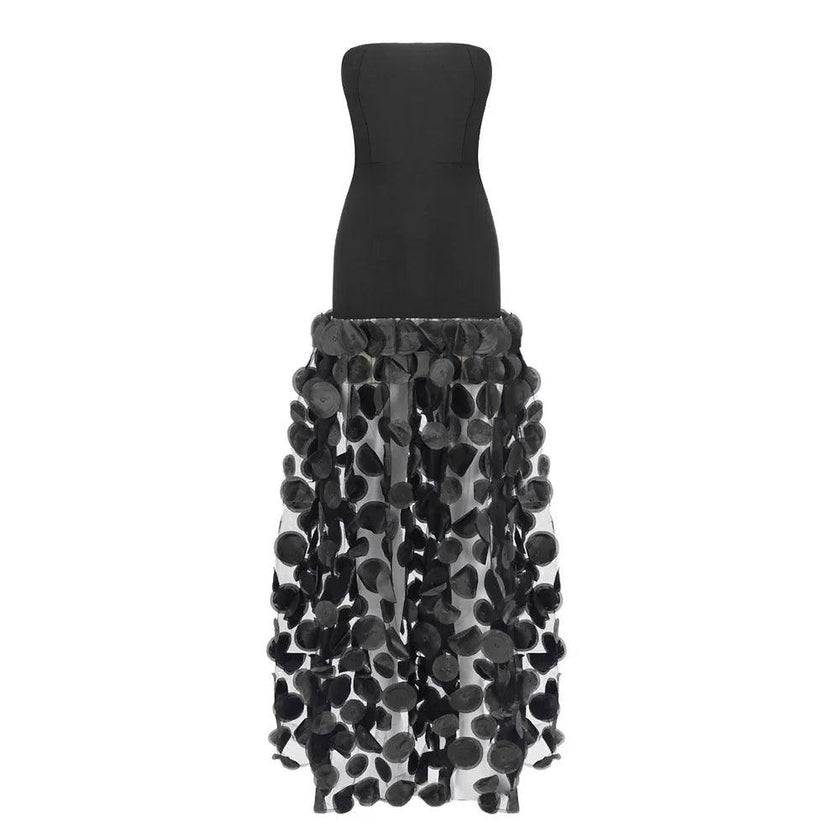 Black And White Tube Top Three-dimensional Flower Pettiskirt Dinner Dress
