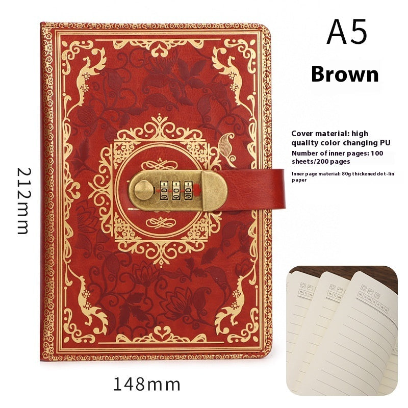 A5 Vintage Password Diary With Lock – Imitation Leather Journal