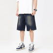 American-style Retro Washed Split Design Denim Shorts For Men Jeans