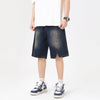 American-style Retro Washed Split Design Denim Shorts For Men Jeans