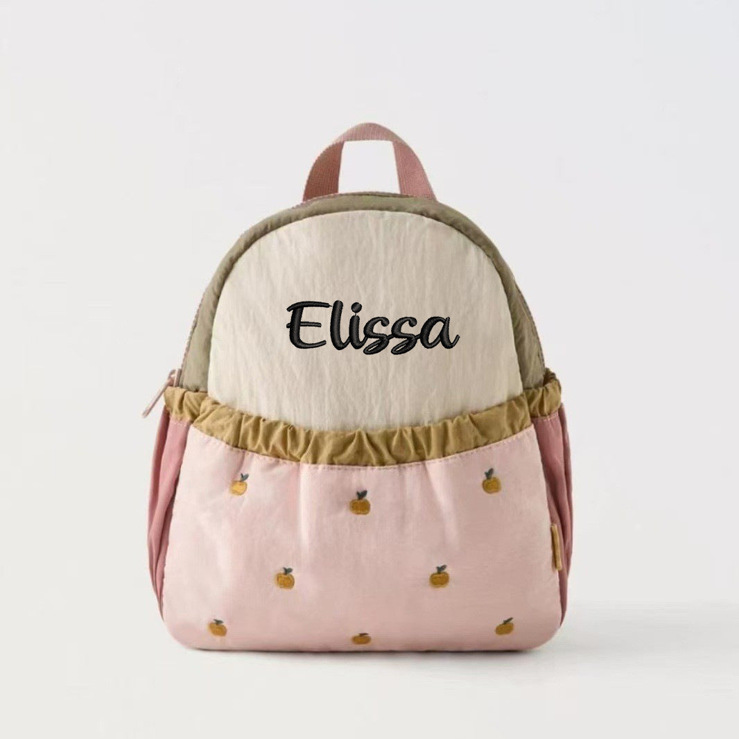 Little Apple Embroidery Mini Backpack – Kids' Cute Spliced Schoolbag