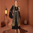 Arabic Vintage Gold Embroidered Black Fake Two Pieces Robe
