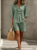 Women's Two-Piece Shorts Suit – V-Neck Ruffle Top & Short Pant Set