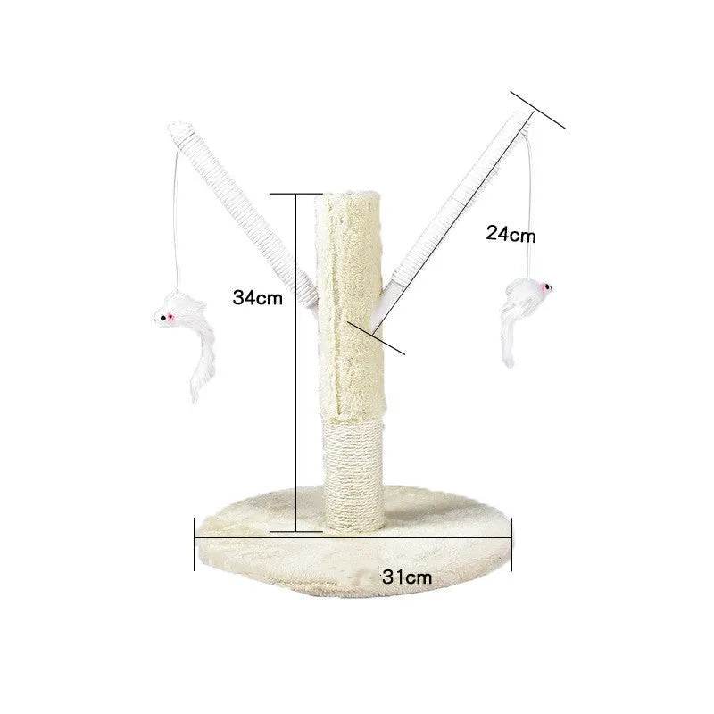 Cat Scratching Post with Platform & Hanging Toy – Multi Level Cat Tree Scratcher with Plush Bed