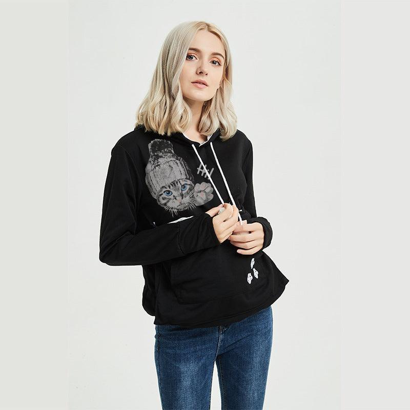 Cute Cat Hoodie Sweatshirt with Big Pocket – Women's Hooded Top