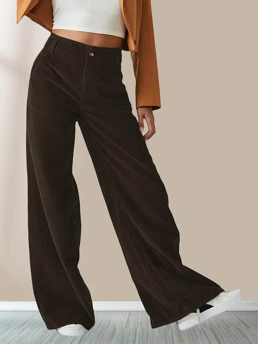 High Waist Drooping Slimming Casual Straight Pants Women's Corduroy Trousers