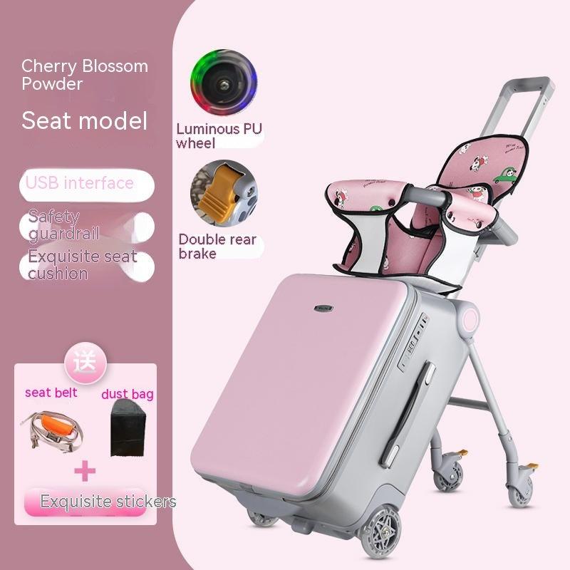 Kids Ride-On Suitcase Stroller with Seat Luminous Wheels Travel Luggage