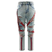 Men's Ripped Patchwork Biker Jeans – Slim Fit Distressed Denim Streetwear Pants