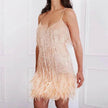 Elegant Chic Spaghetti Strap Luxury Tassel Sequins Feather Women’s Mini Dress for Evening Party, Cocktail Wedding Guest.