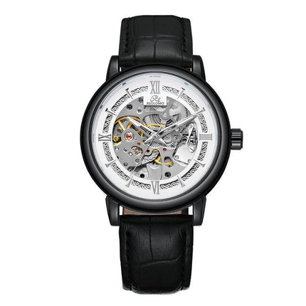 Men's Hollow-Out Mechanical Watch, Skeleton Dial Dress Watch in Gold, Silver and Black