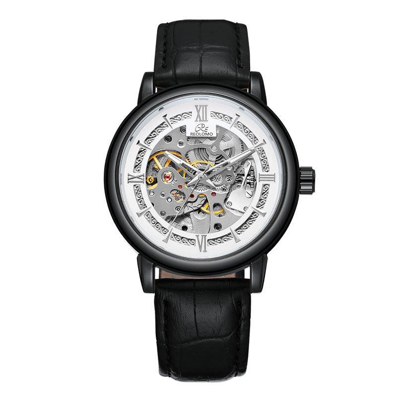 Men's Hollow-Out Mechanical Watch, Skeleton Dial Dress Watch in Gold, Silver and Black