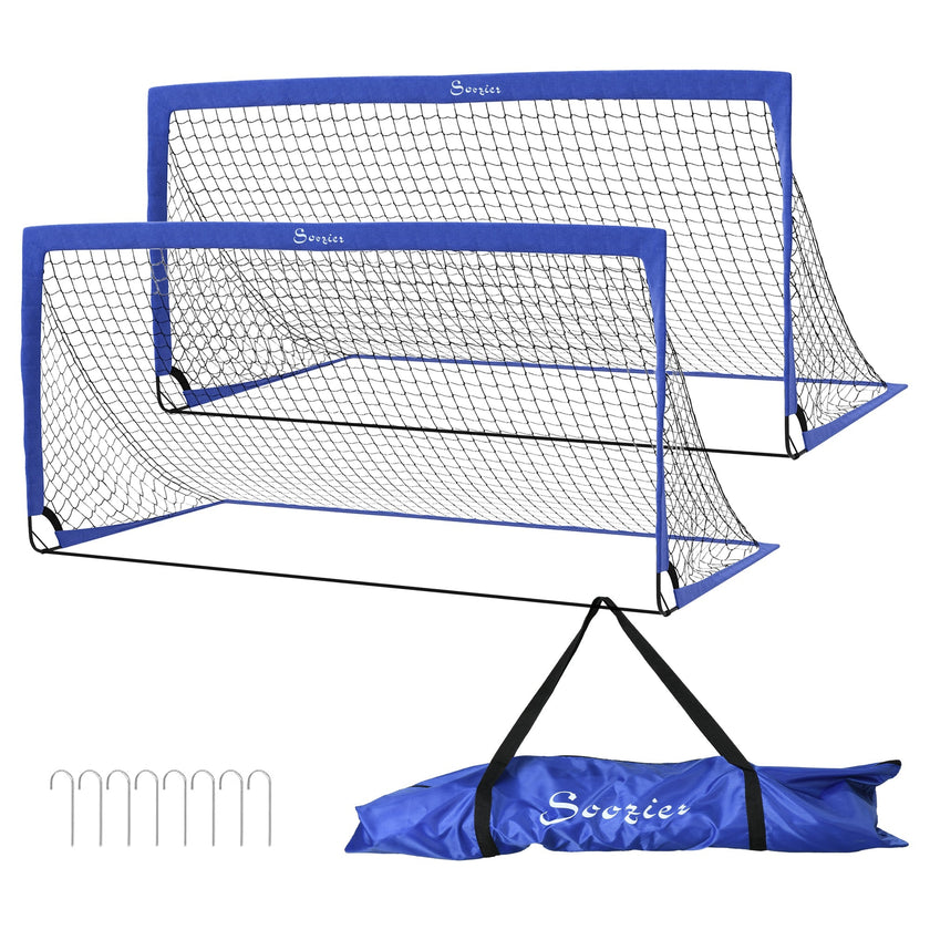 Soozier Set of 2 Soccer Nets for Backyard, Portable Soccer Goal for Practice with Carry Bag