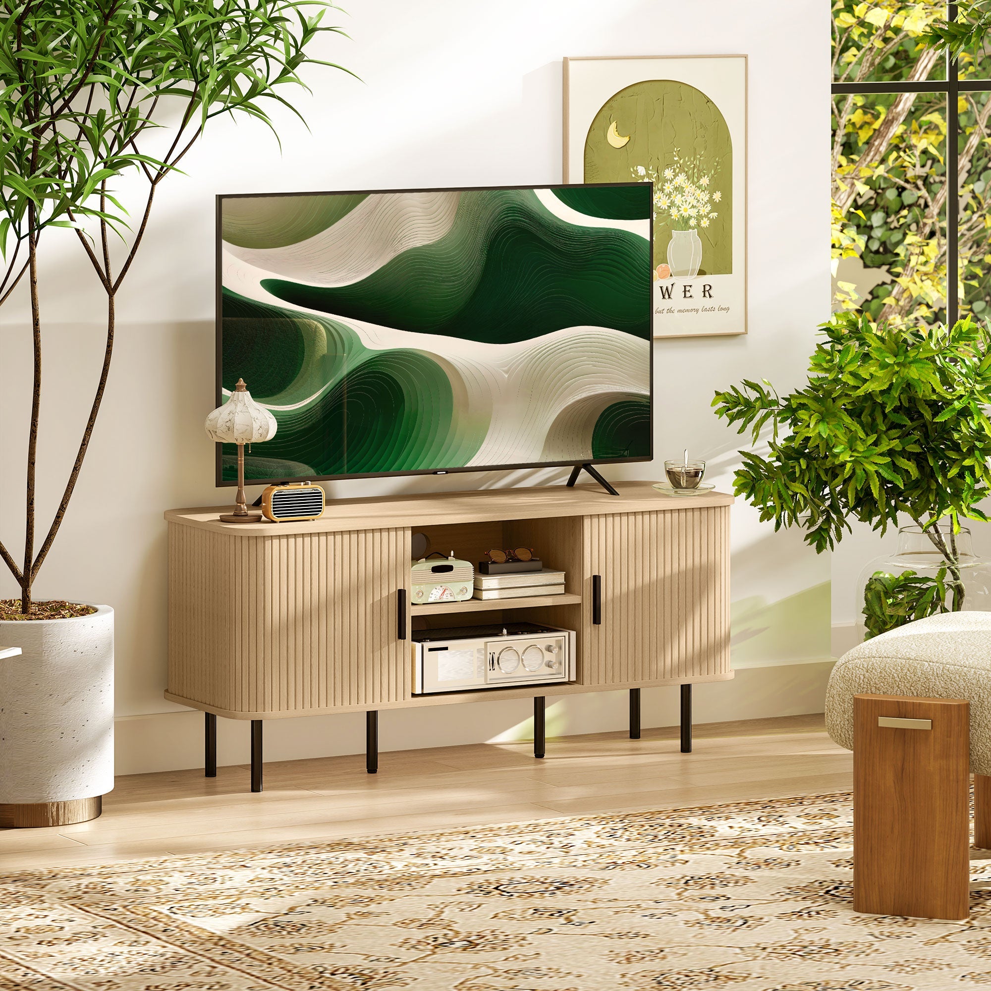Darcy TV Stand with Storage Shelves and Cabinets for TVs up to 55 Inches-Oak Tone