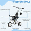 Qaba 4-in-1 Convertible Kids Tricycle with Removable Handlebar and Canopy White