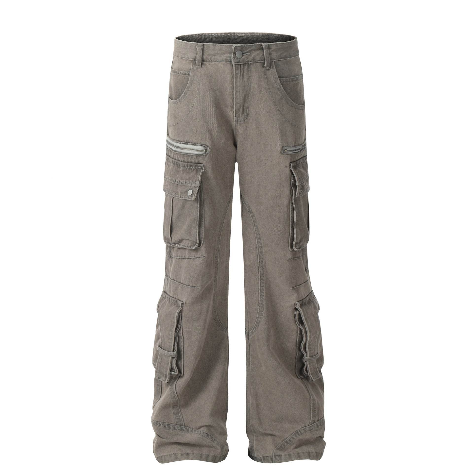 Solid Color Casual Multi-pocket Denim Jean Cargo Pants women
