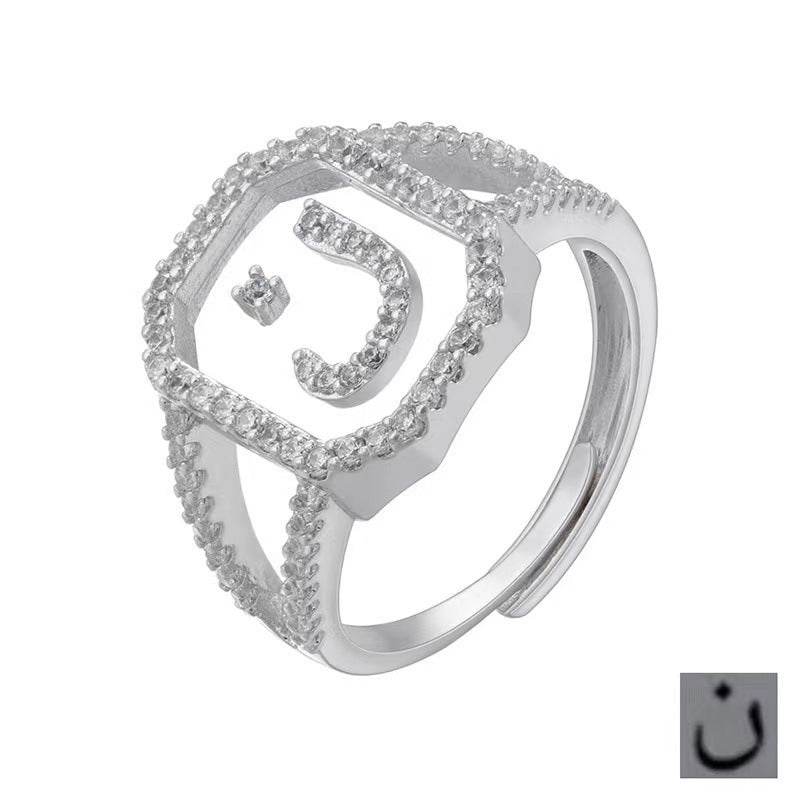 Fashion Micro Inlaid Zircon Arab Letters Ring for women