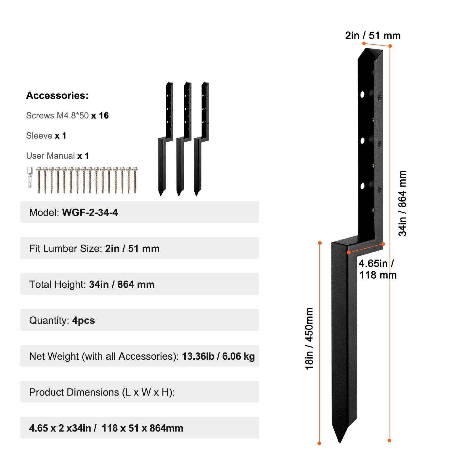 Fence Post Anchor Repair Kit, 4 Pack Inner Diameter 2 X2 Inches Heavy Duty Steel Fence Post Support Stakes, Anchor Ground Spike For Repair Tilted, Broken Wood Fence Post
