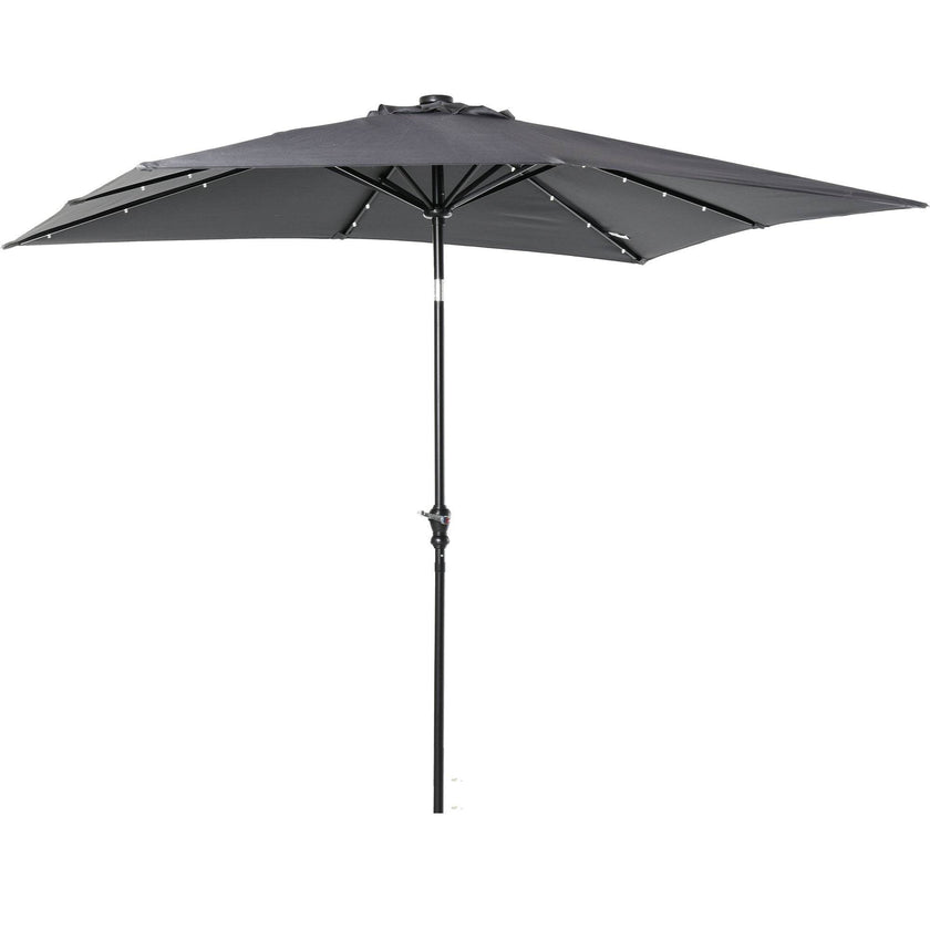 9 X 7 Ft Patio Umbrella Outdoor Table Market With Crank Solar LED Lights Tilt Button For Deck Dark Gray
