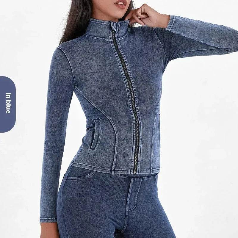 Fashion Slim fit Zipper High neck Denim Jacket for women