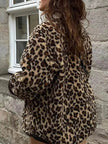 Casual Fall winter Leopard Button fleece Plush Cardigan jacket for women