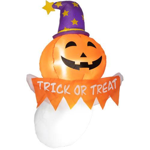 Outsunny 3.4ft Halloween Inflatables Window Sticker Ghost With Orange Face, Blow Up Halloween Decorations Outdoor LED Yard Display, Waterproof