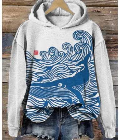 Women Fashion Spring And Autumn Plum Blossom Hooded Super Plus Size Loose-fitting Casual Pullover