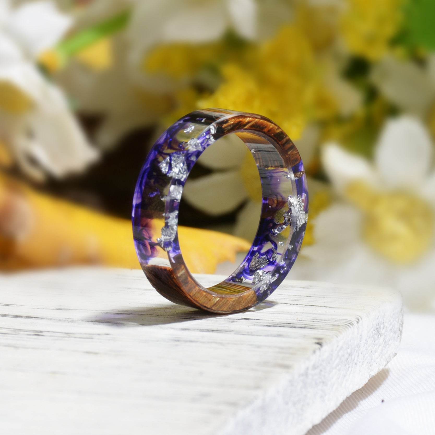 Cross-border Foreign Trade New Wood Resin Ring Diy Handmade Dried Flower Epoxy Ring
