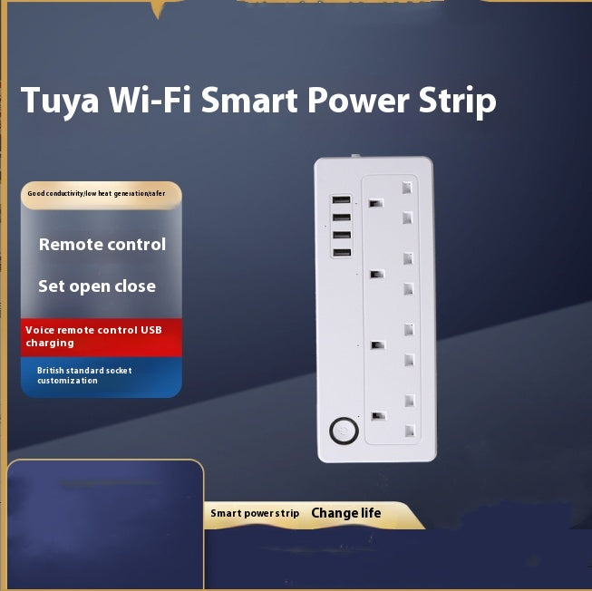 Smart WiFi Bluetooth Power Strip, 4 Outlets, 4 USB Ports, Voice Control, UK and EU Plug