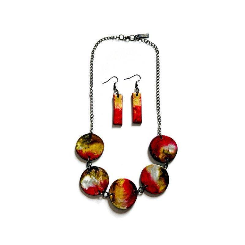 Earth Tone Beaded Necklace with Short Adjustable Chain