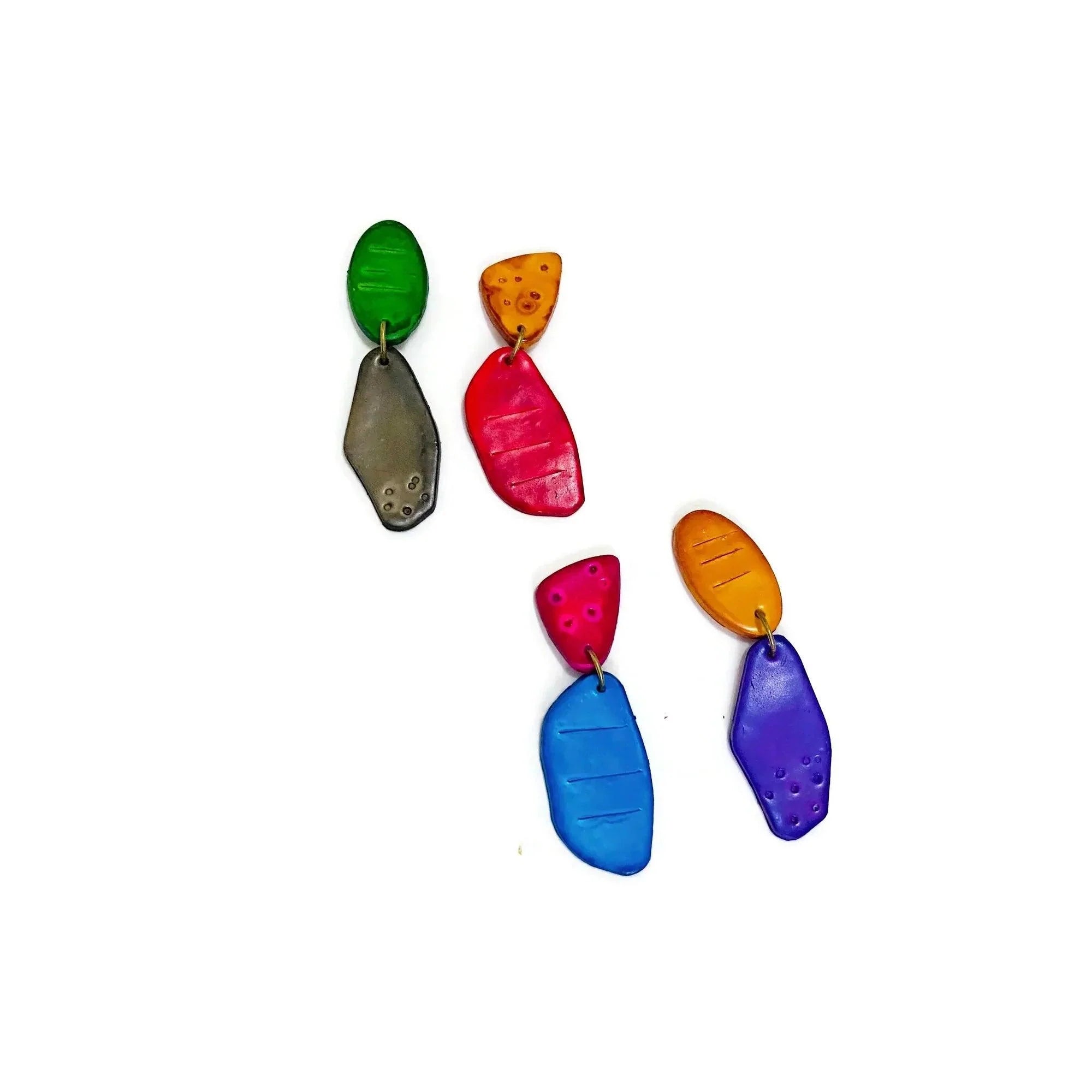 Earth Tone Mismatched Earrings Post or Clip Ons