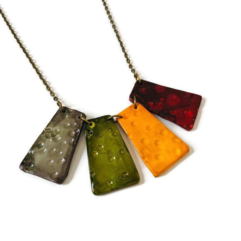Multicolor Fringe Statement Necklace, Handmade Polymer Clay – Bold & Colorful