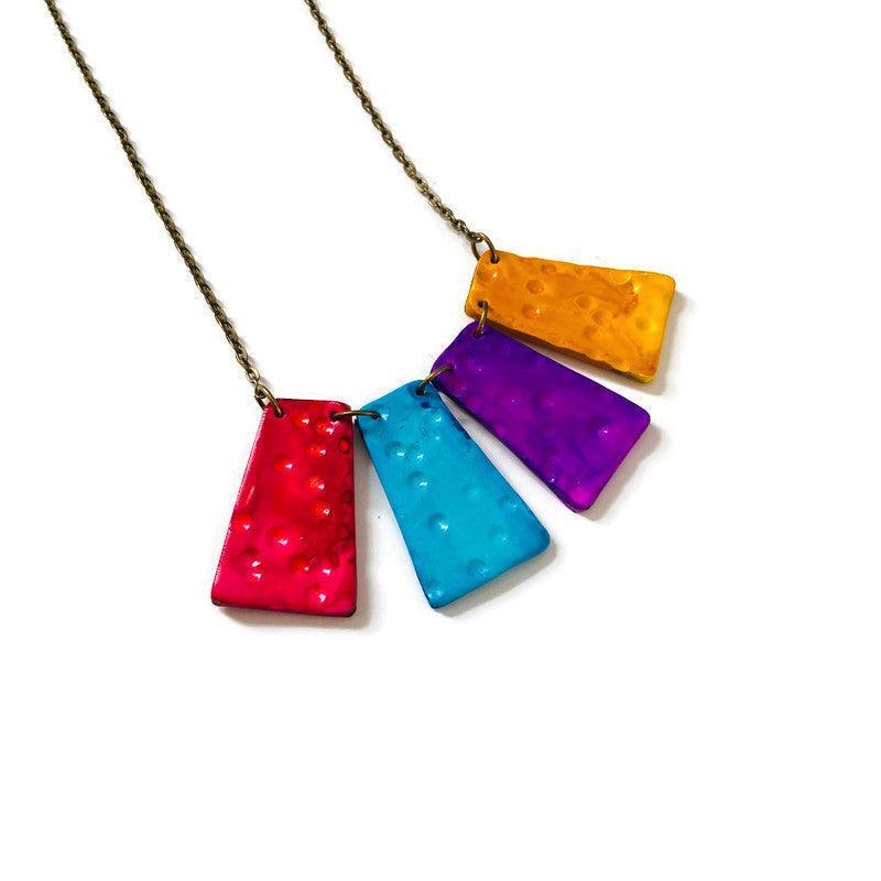Multicolor Fringe Statement Necklace, Handmade Polymer Clay – Bold & Colorful