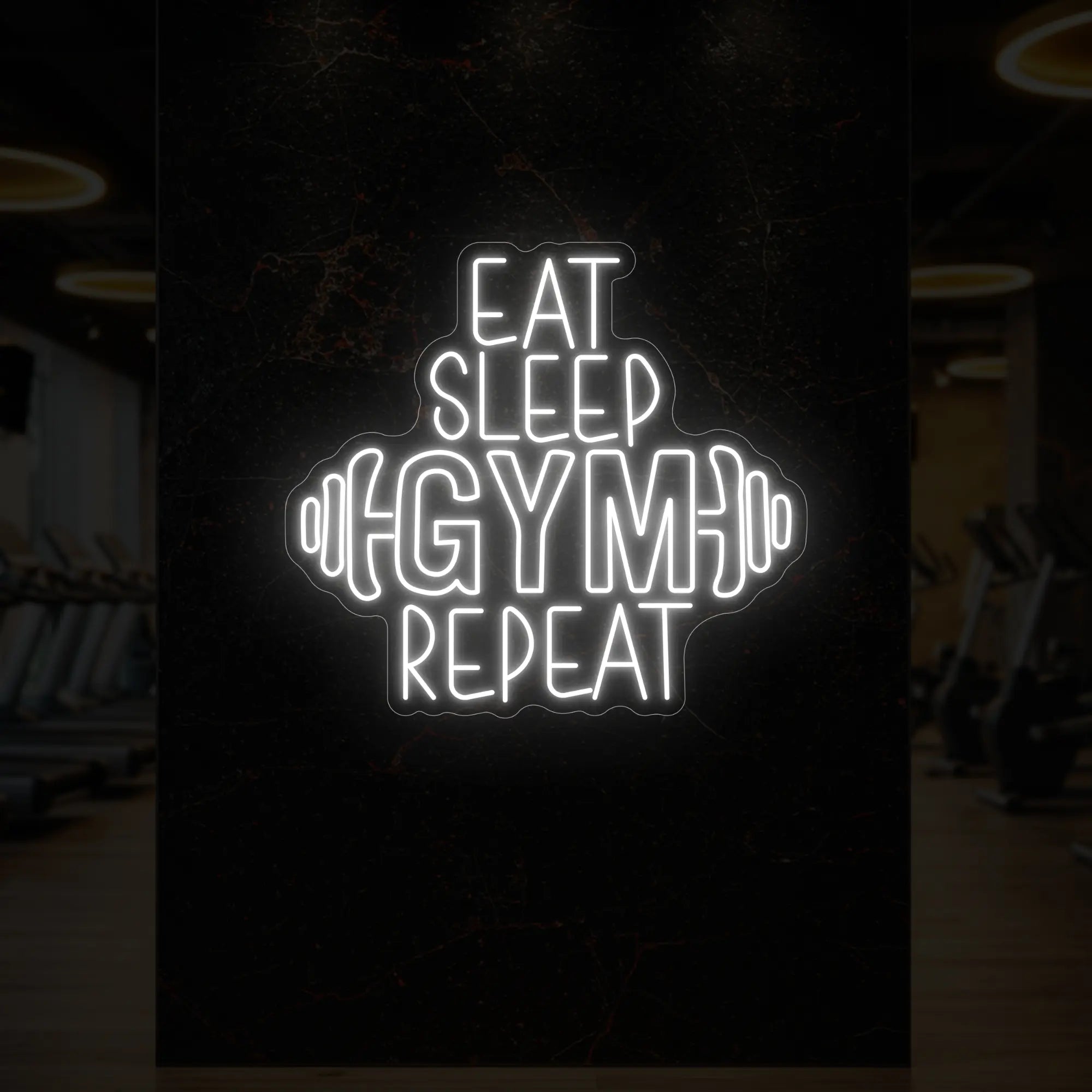EAT SLEEP GYM REPEAT with dumbbell Neon Sign