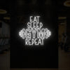 EAT SLEEP GYM REPEAT with dumbbell Neon Sign