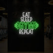 EAT SLEEP GYM REPEAT with dumbbell Neon Sign
