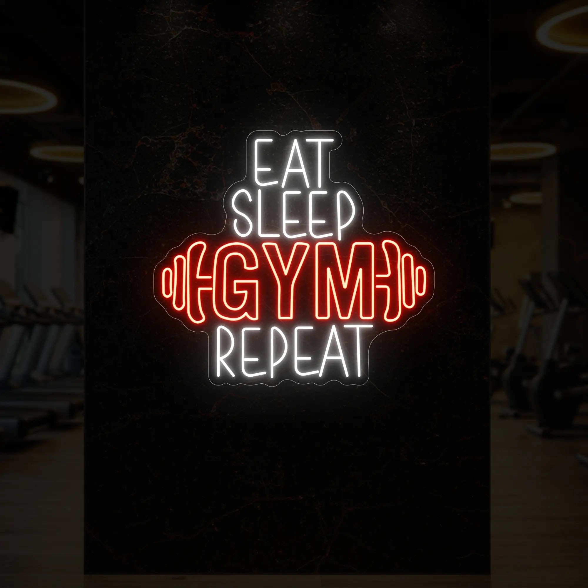 EAT SLEEP GYM REPEAT with dumbbell Neon Sign