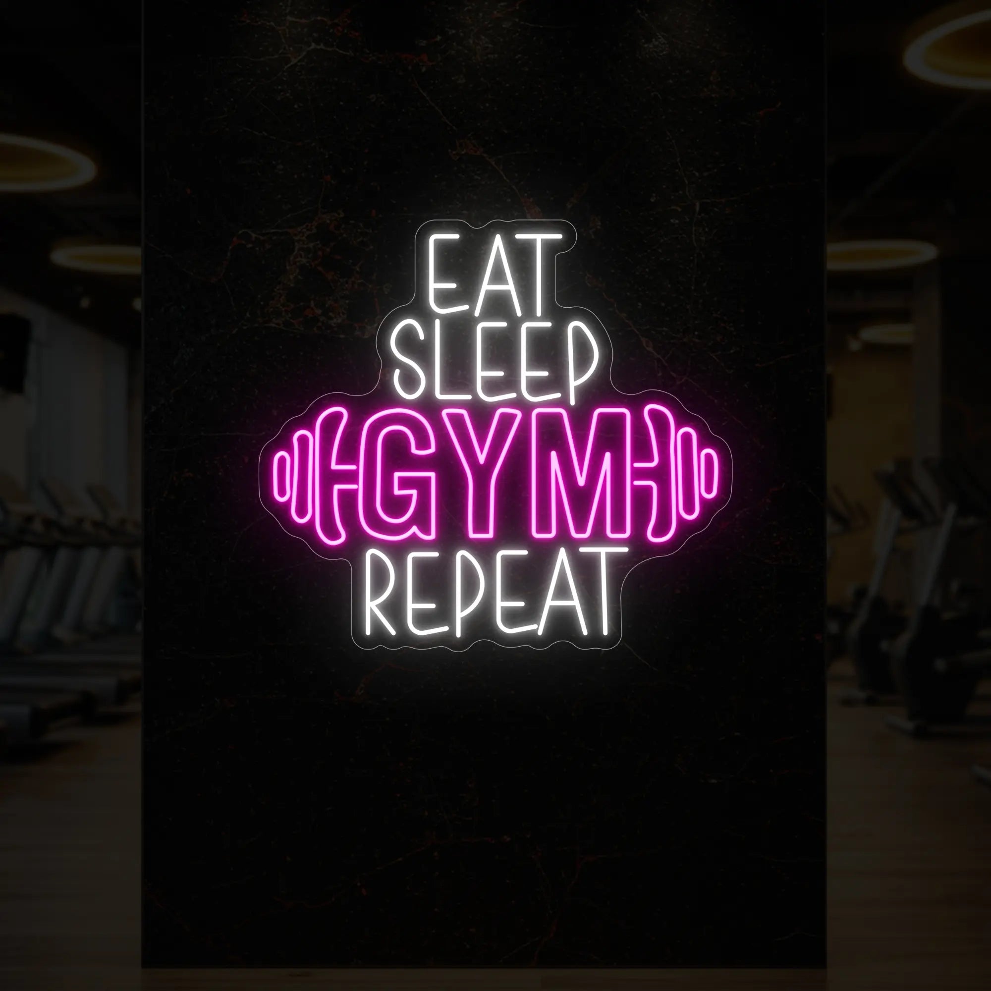 EAT SLEEP GYM REPEAT with dumbbell Neon Sign