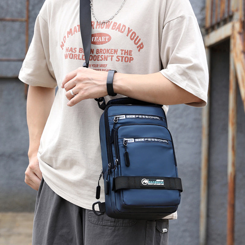 Men's Multifunction Nylon Backpack Crossbody Shoulder Bag with USB Charging Port