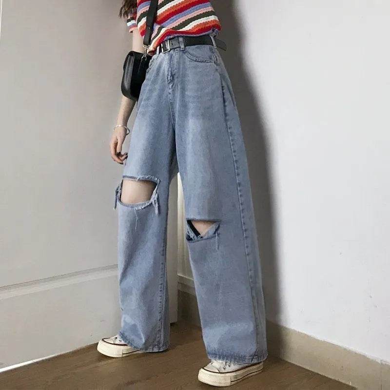 Oversized High Waist Ripped Jeans pant for Women
