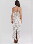 White Lace Wedding Dinner Party Cocktail Bodycon Spaghetti Strap Split Long Dress