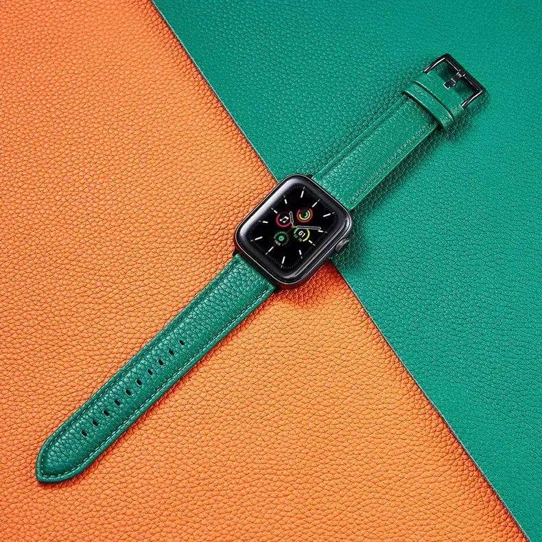 Suitable For  Iwatch SE Strap Lychee Pattern Oil Wax Leather Strap New Silicone Leather Strap