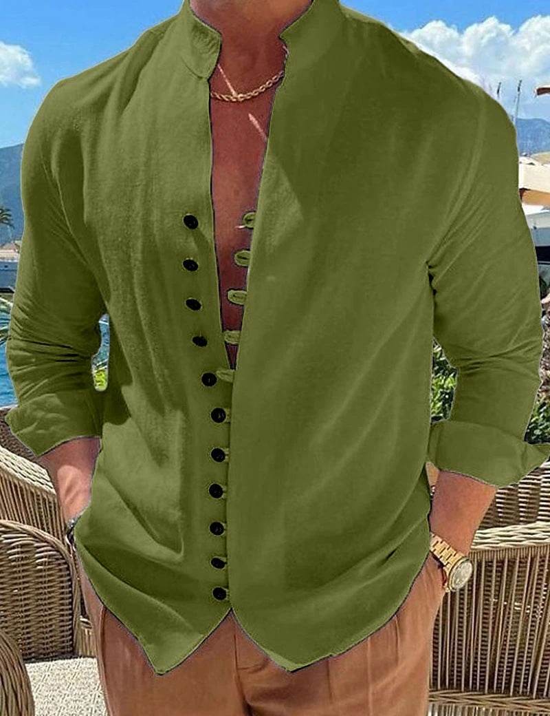 Men's Cotton Linen Casual Loose Long Sleeve Shirt