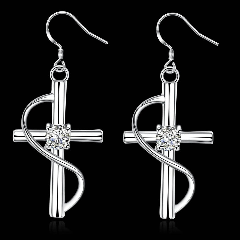 New Cross-border Popular Elongated Silver Dangling  drop Earrings