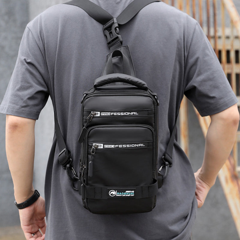 Men's Multifunction Nylon Backpack Crossbody Shoulder Bag with USB Charging Port