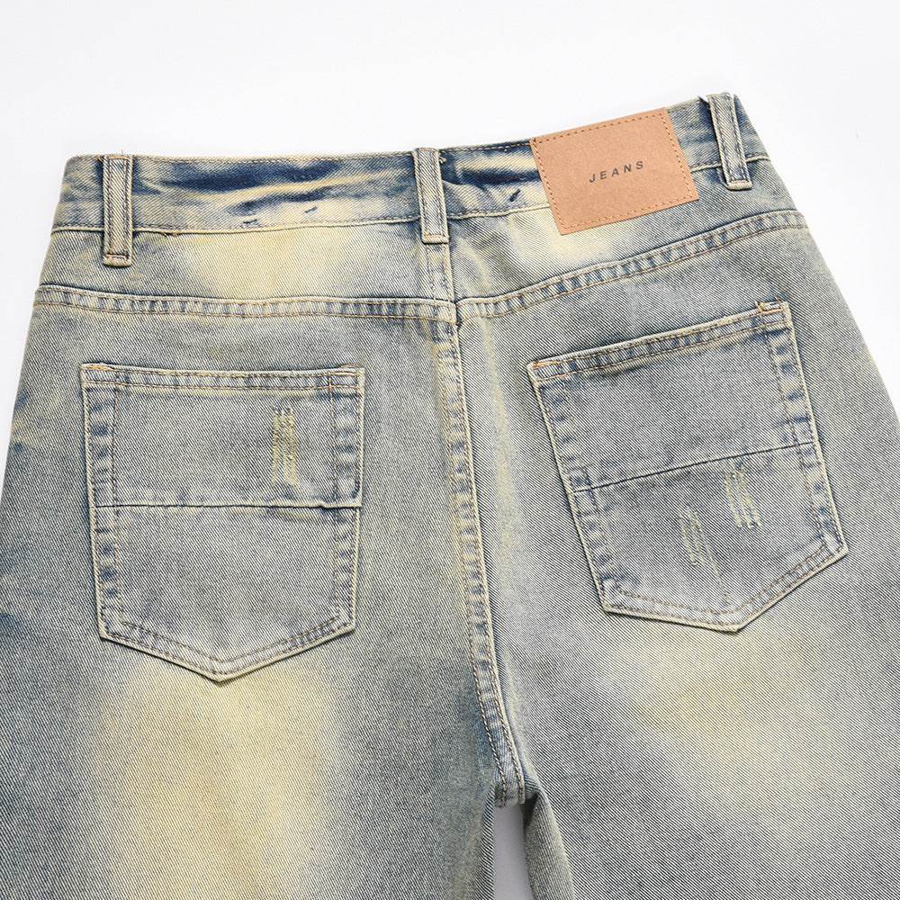 Distressed Scratches Denim Straight-leg Pants Men Jeans