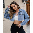 Denim Jacket For Women Loose Fit Raglan Sleeve Blue