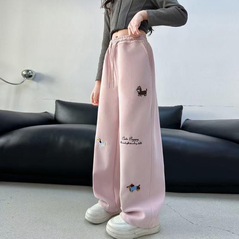 Women's Casual Loose Wide Leg sweatpant  – Y2K Streetwear Trousers in Pink, Yellow & Grey