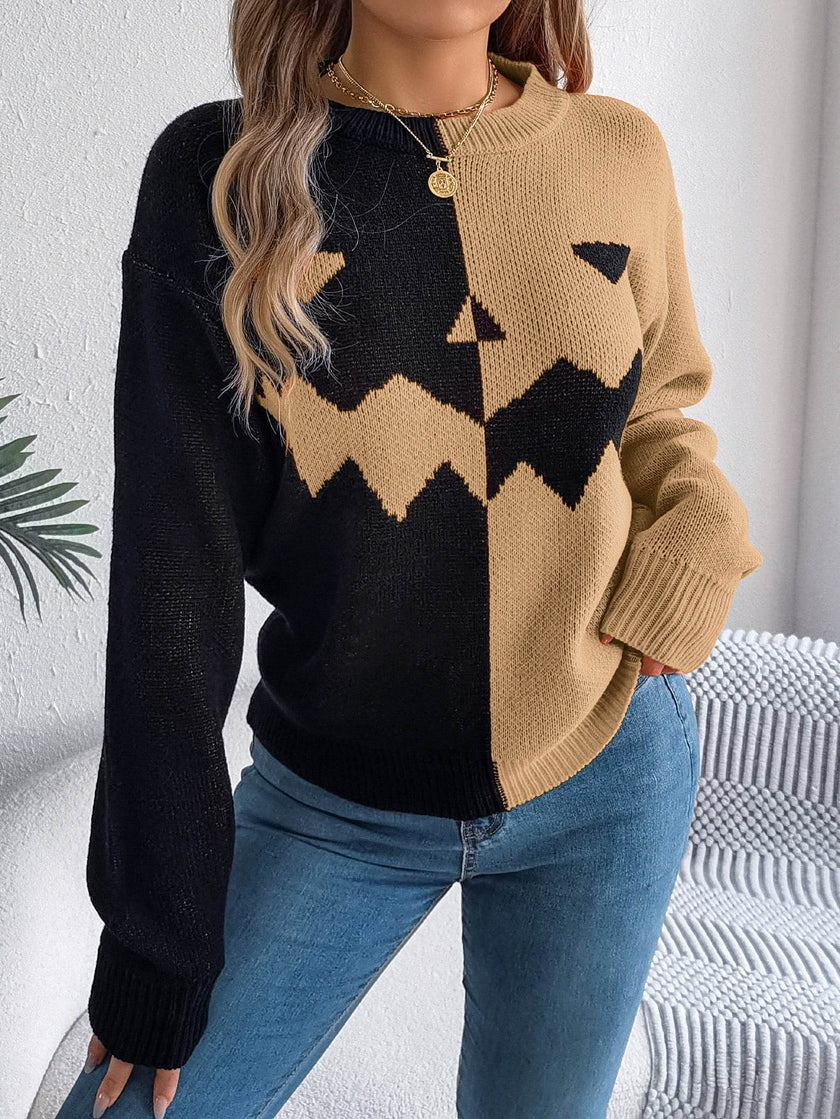 Pullover Sweater Womens – Halloween Spooky Pumpkin Fall Knit