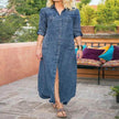Summer New Women's Loose Solid Color Casual Single-breasted Denim Dress